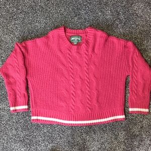 Vintage American Eagle Cable Knit Sweater Womens M Red Pullover Retro Y2K Preppy